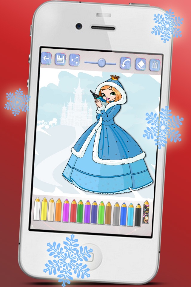 Drawings to paint princesses at Christmas seasons. Princesses coloring book screenshot 3