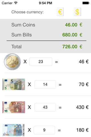 Money Counter (EUR, USD) screenshot 3