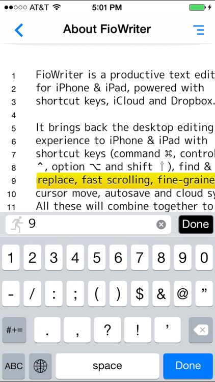 FioWriter - Productive text editor for iPhone & iPad with command keys and cloud sync screenshot-3
