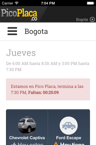 PicoPlaca.co screenshot 2