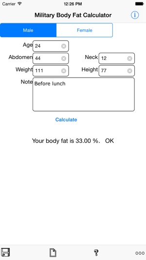 Army Body Fat Calculator For iPhone