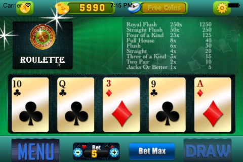 Five Card Stud - Free Straight Poker Game screenshot 4