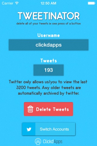 Tweetinator - Delete All of Your Twitter Tweets! screenshot 2