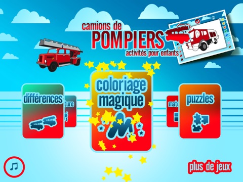 Camions de Pompiers : Puzzles, Coloriages et autres jeux pour enfants