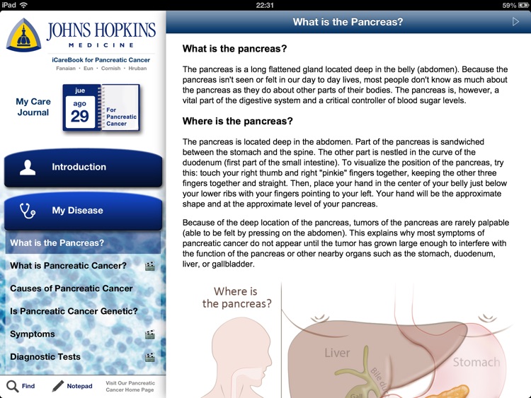 The Johns Hopkins iCarebook for Pancreatic Cancer HD by