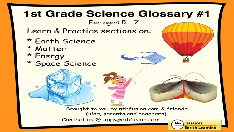 1st Grade Science Glossary #1 : Learn and Practice Worksheets for home use and in school classrooms