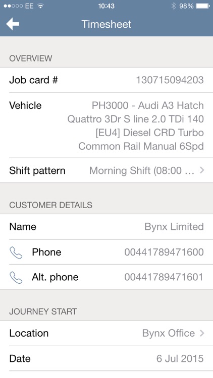 Driver mobile Time sheet - Bynx