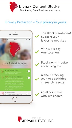 Lionz: The Block Revolution - Ad-Blocker for Safari - Block Ads, Data Trackers and more Screenshot