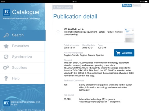 IEC Catalogue screenshot 2