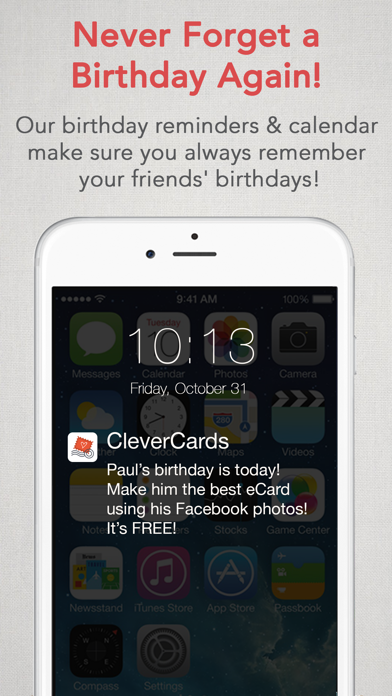 Screenshots of CleverCards: Greeting Cards & eCards for Facebook for iPhone