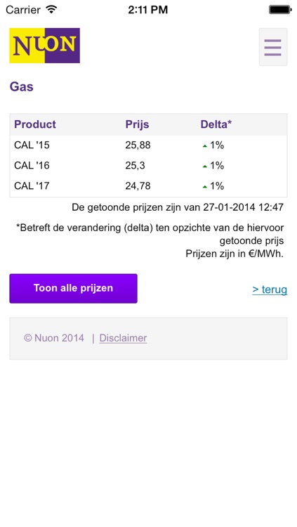 Energieprijzen Nuon Grootzakelijk