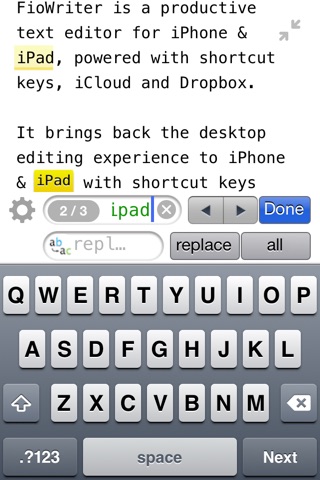 FioWriter Lite - Productive text editor for iPhone & iPad with command keys and cloud sync screenshot 4