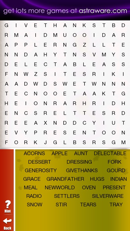 Astraware Thanksgiving Wordsearch