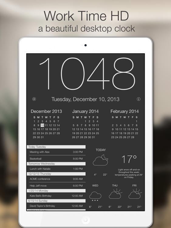 Work Time HD - Elegant desk top clock for iPad with calendar and weather screenshot-0