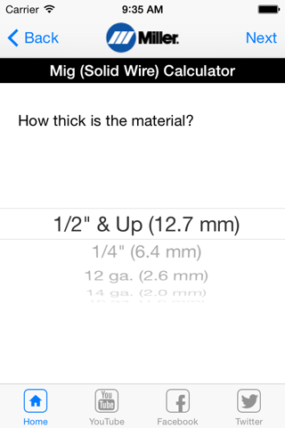 Miller Weld Setting Calculator screenshot 3