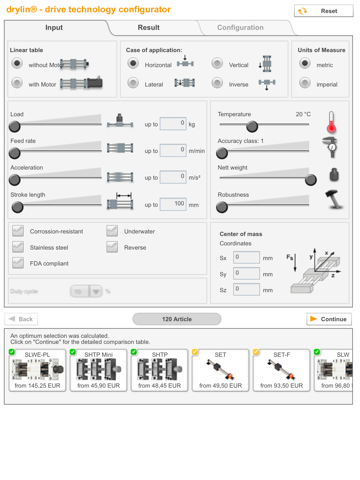drylin® drive system configurator screenshot 2
