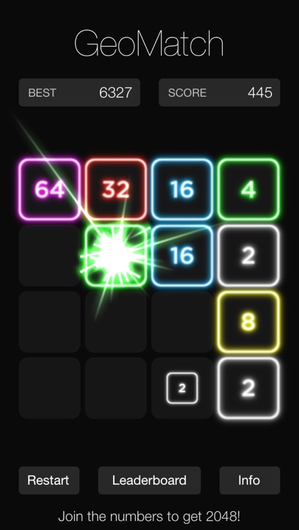 GeoMatch - 2048 experience with glowing neon particle explosions screenshot-3