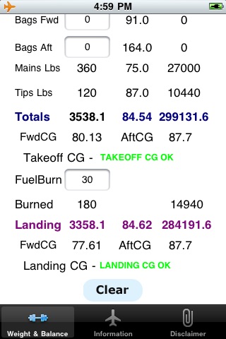 BE A36 Weight and Balance Calculator (E927-1370), with tip tanks) screenshot 2