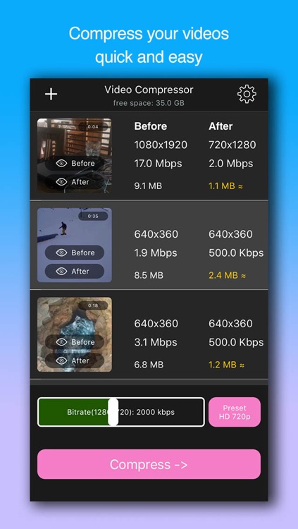 Video Compressor Gold - Shrink videos, compress photos to free the space