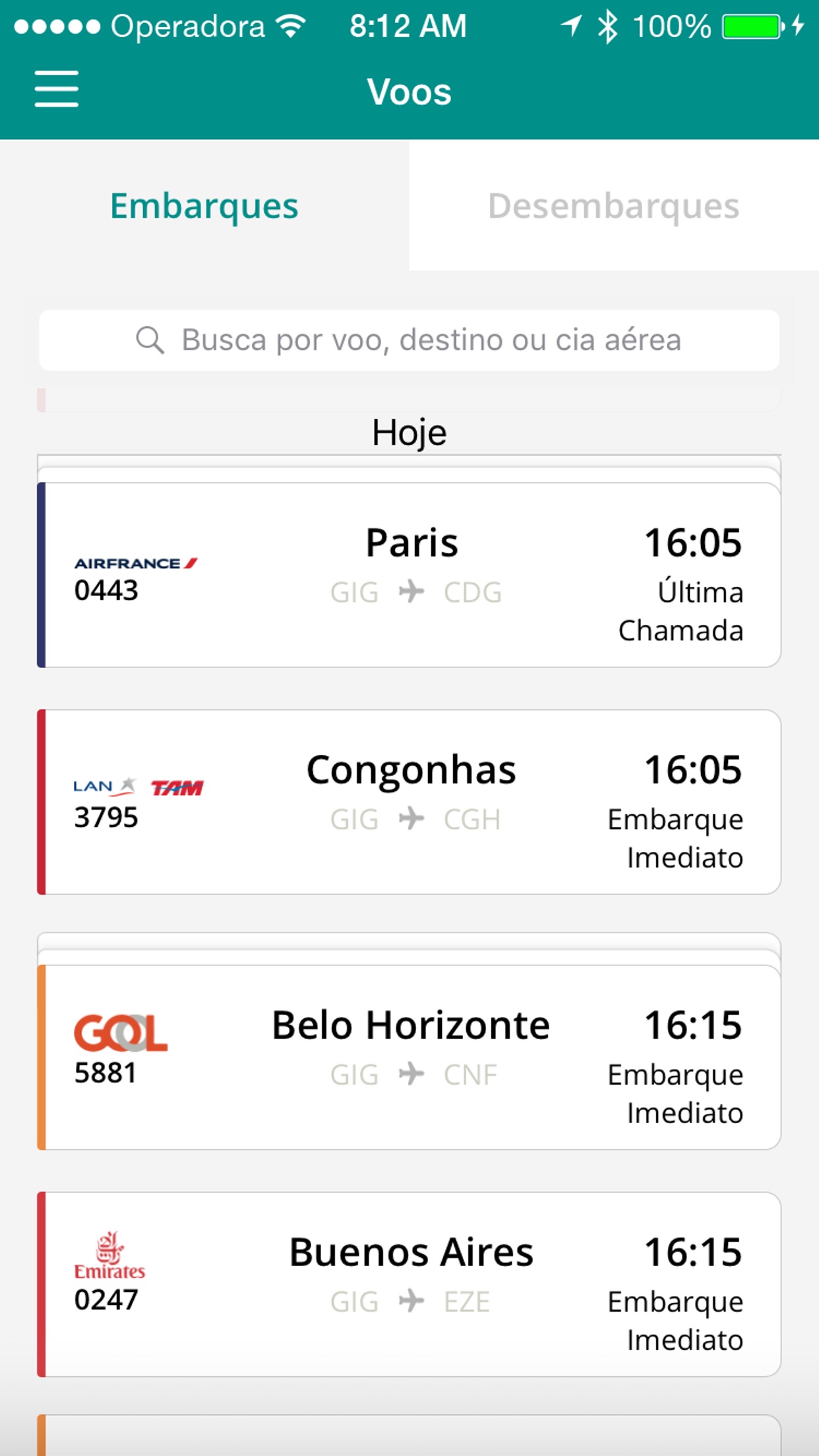 Screenshot do app RIOgaleão