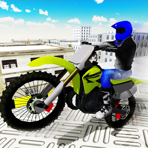 Flying Bike Rooftop Jump Mania - Real Stunt Racing Bike Crash Game icon