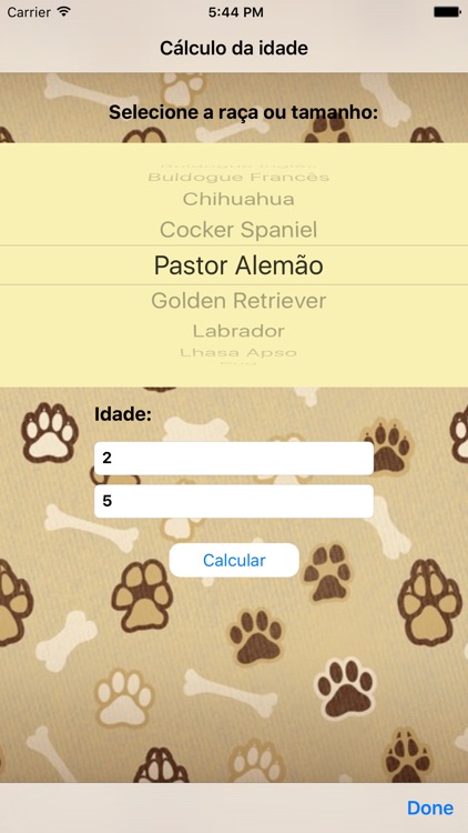 Cálculo da idade do cão