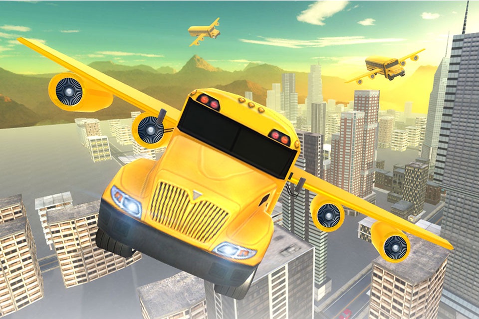 Flying School bus simulator 3D free - school kids screenshot 4