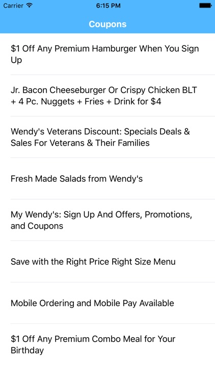 Coupons for Wendys App