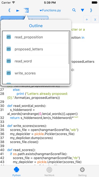 pythoni - run code,autocomplete,outline,color code