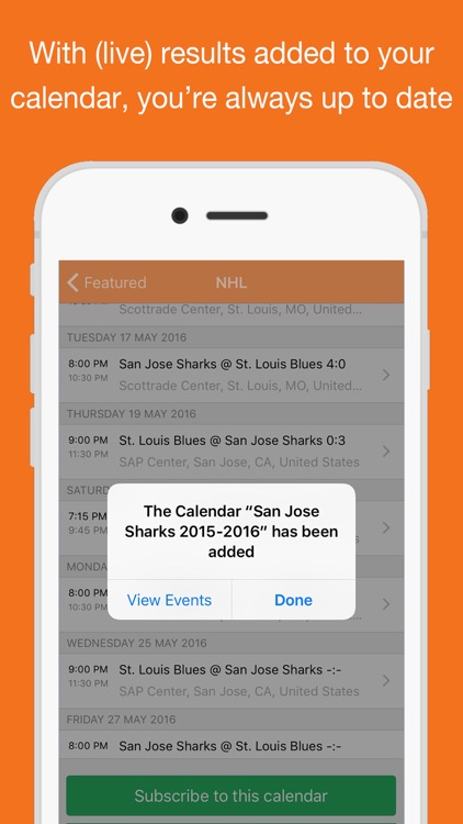 Hockey for iPhone Calendar