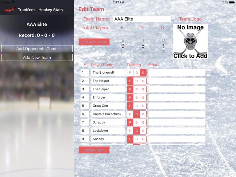 Track'em - Hockey Stats iPad
