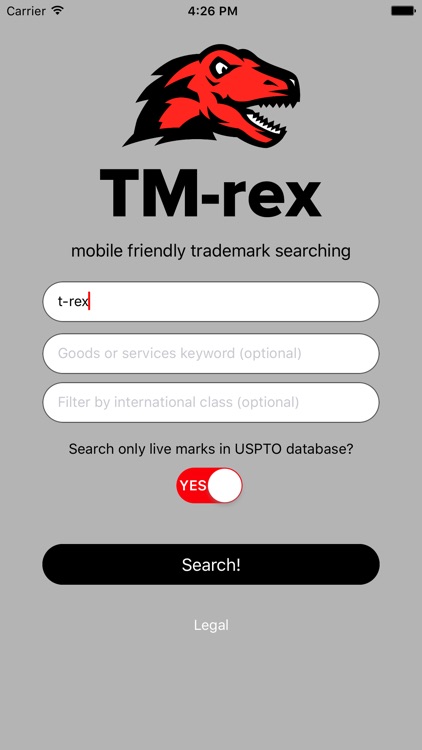 TM-rex - trademark search of USPTO database, Google, and GoDaddy