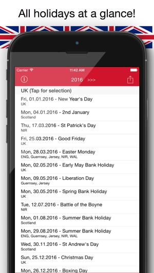 Holiday Calendar United Kingdom 2016 Pro