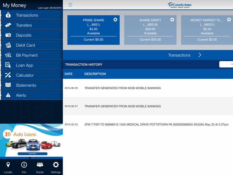TCAFCU Mobile Banking for iPad