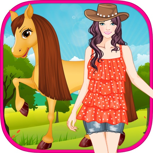 Cute Girl and Horse - Kids Game Icon