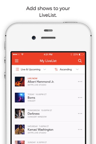 LiveList - Find and Watch Live Streaming Concerts screenshot 2