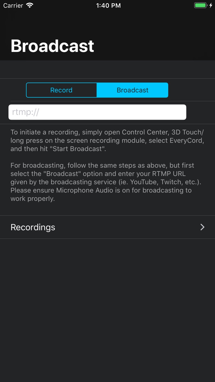 EveryCord – Record & Broadcast screenshot 2 - iOS app interface