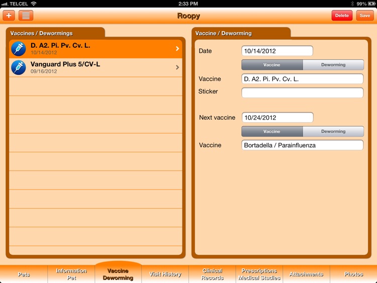 Pet's Veterinary Records