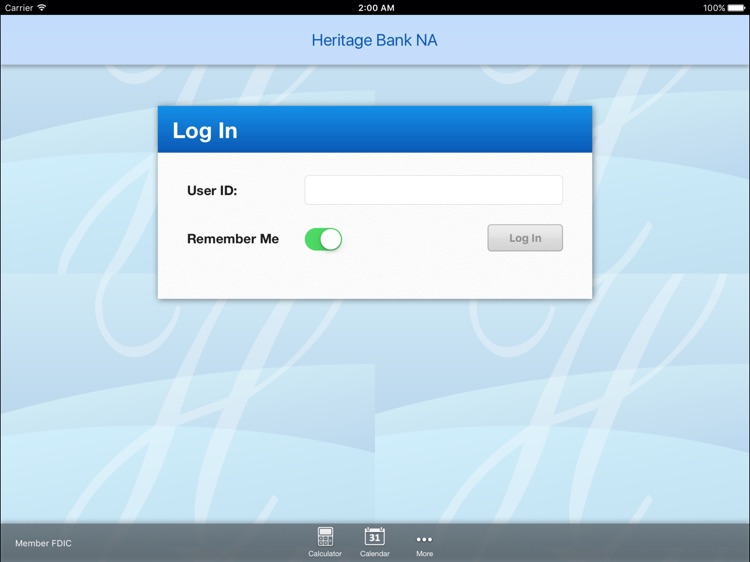 Heritage Bank NA Mobile Banking for iPad