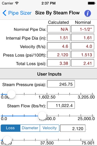 HVAC Pipe Sizer - Steam screenshot 2