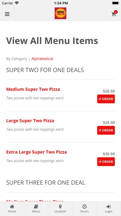 Marvel Pizza Online Ordering