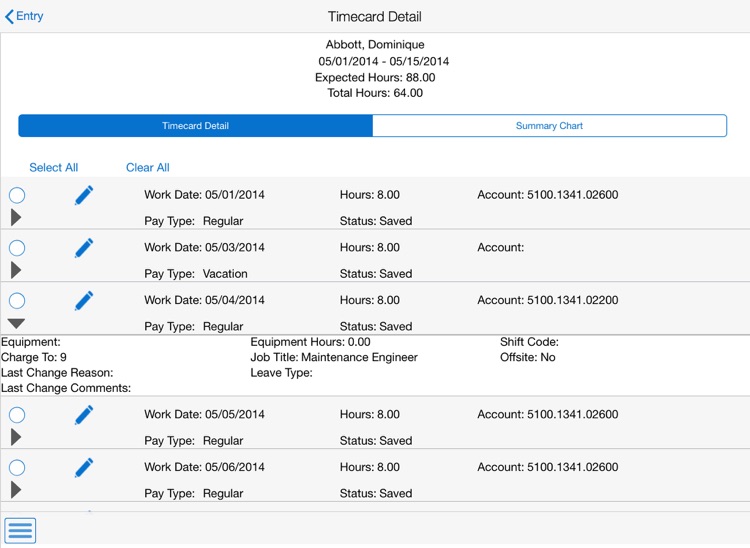 Project Time Entry Tablet E1