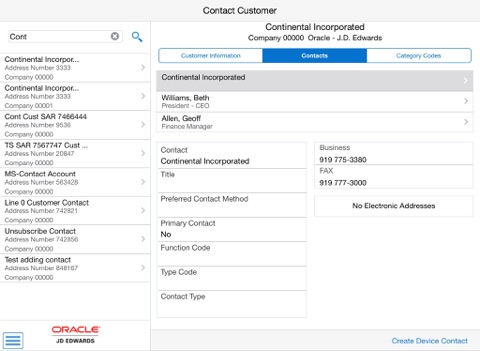 Contact Customer Tablet for JDE E1 screenshot 2