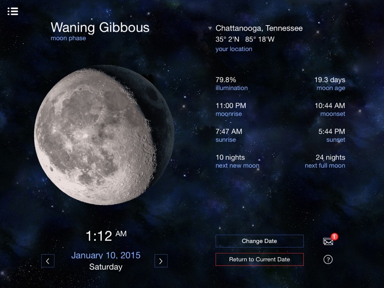 Lunar Phases calendar for the moon