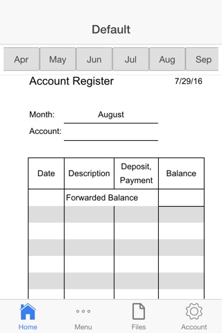 Account Register screenshot 2