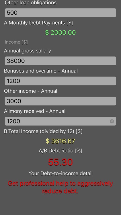 Debt 2 Income Calculator