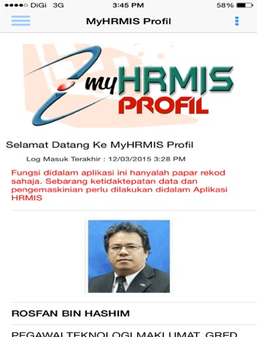 MyHRMISProfile - náhled