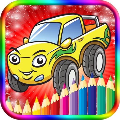Kids Coloring Book Cute Cars Icon