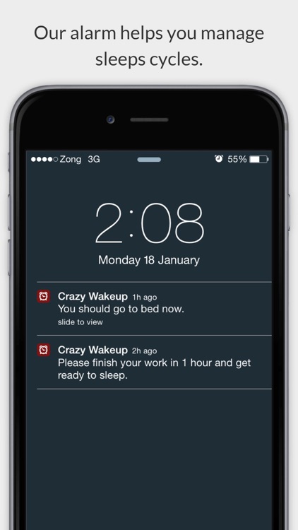 Crazy WakeUp Alarm app for heavy sleepers with spin, maths, shake and questions to wake up