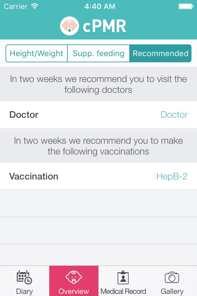 cPMR - Children Personal Medical Record screenshot 2